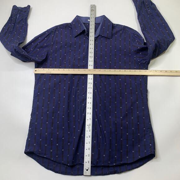 Bugatchi Shirt Men L Large Navy Black Shaped Fit Long Sleeve Button Up Flip Cuff - Picture 6 of 10